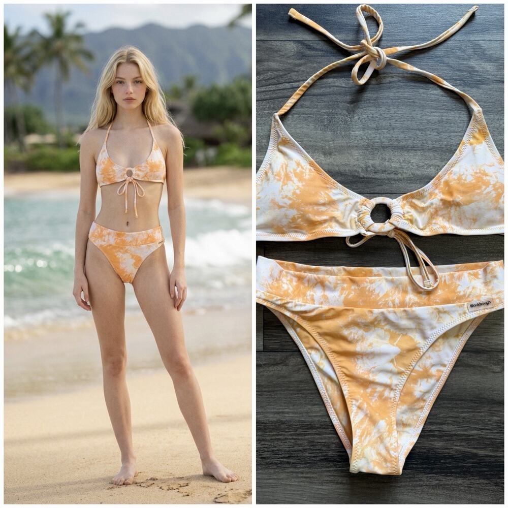 Blackbough Women’s S/M 2-Piece Tie Dye Halter Tie Bikini Set Orange